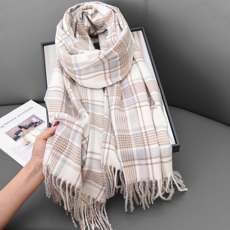Premium new versatile plaid scarf women's soft warm thickened shawl autumn and winter travel cold scarf