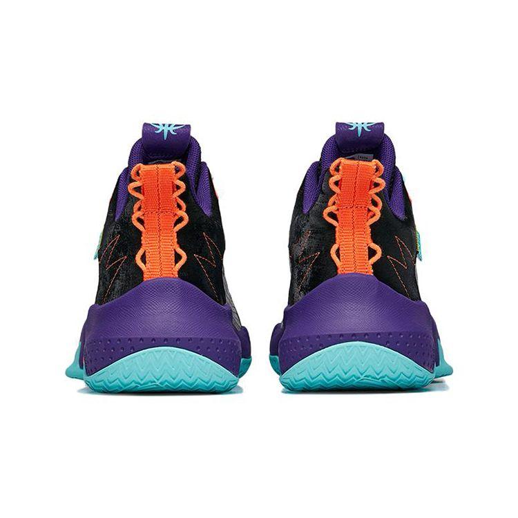 Anta Kids Reverse Scale Comfortable Versatile Mid-Top Basketball Shoes Kids Basketball Shoes Black Gray Purple 312231117-5