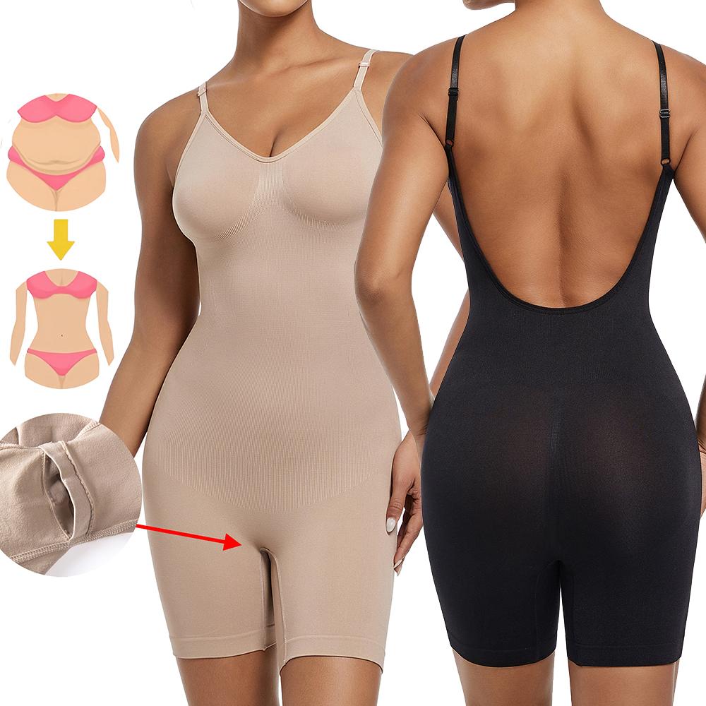 Damen Nahtloser Formgebender Body V-Ausschnitt Offener Rücken Bauchkontrolle Schlankmachender Körperformer Kontroll-Slips Postpartum Schlanke Unterwäsche