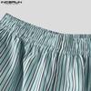 INCERUN Men Elastic Waist Pants Casual Home Wear Striped Print Long Trousers