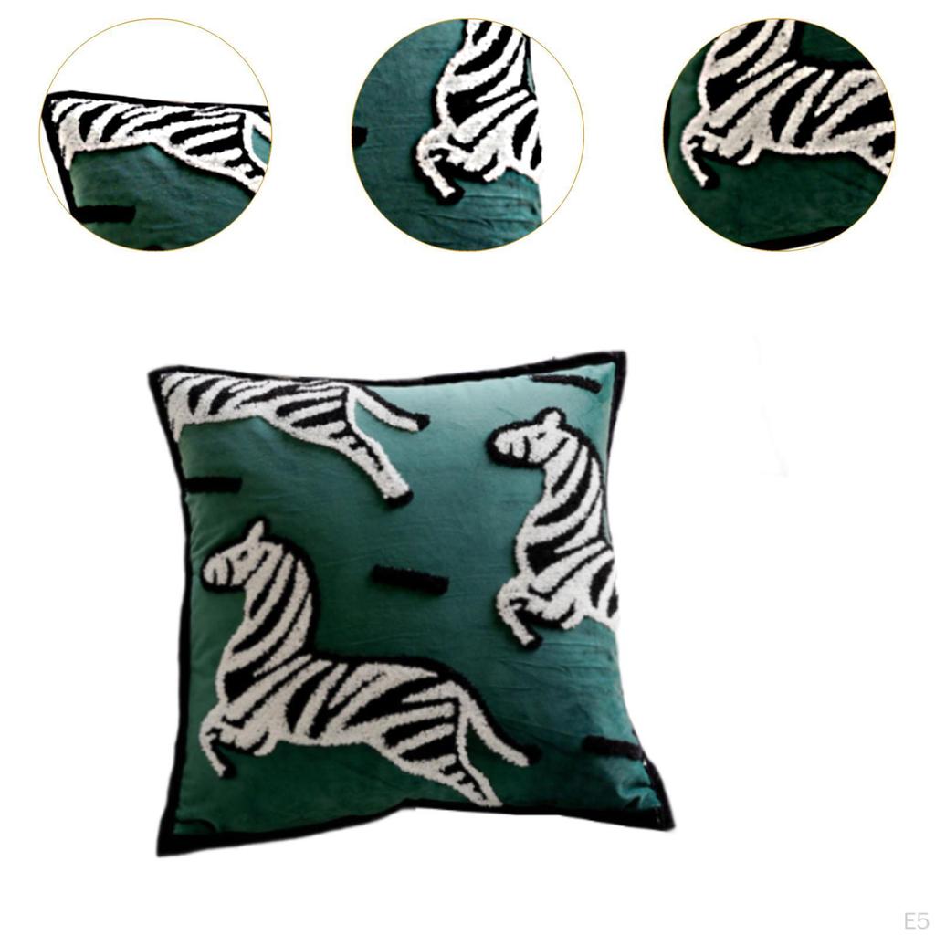 Decorative Throw Pillow Cover Case Embroidery Zebra Washable Soft Modern Pillowcase for Couch