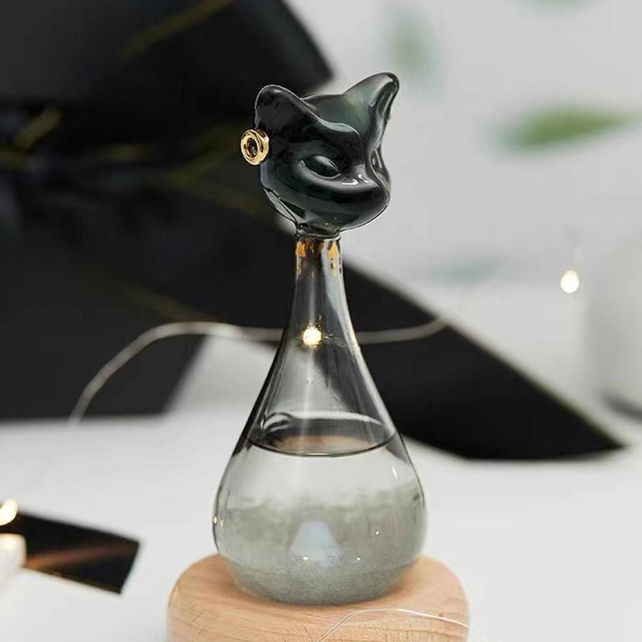 

Egyptian Cat Weather Forecast Bottle Predictor Monitor Glass Storm Bottle With Wooden Base Desktop Ornaments Room Decor Gifts чёрный