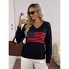 Autumn/Winter V-Neck Knit Sweater for Women - American Flag Jacquard Pattern