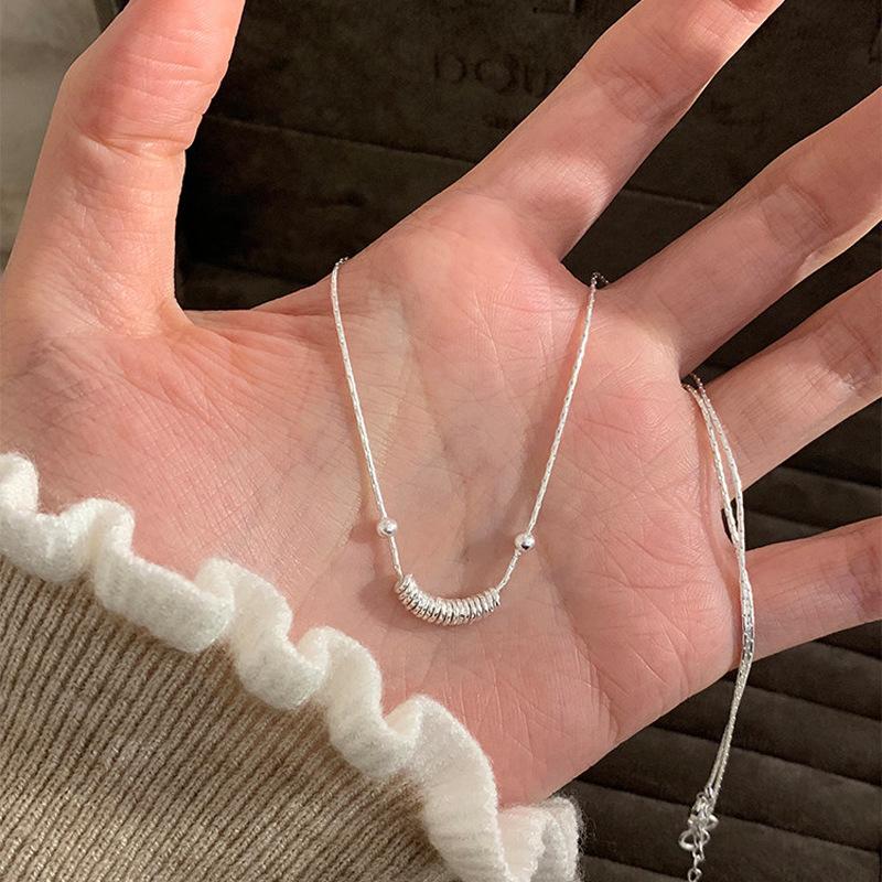PANJBJ 925 Sterling Silver Geometry Beading Necklace for Women Ins Design Snake Chain Daily Versatile Jewelry Gift Dropshipping