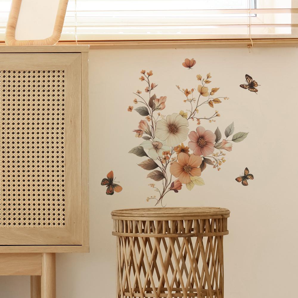 Creative Simulated Floral Wall Sticker Self-Adhesive Removable for Bedroom Living Room Hallway Closet Dorm Home Decor Art