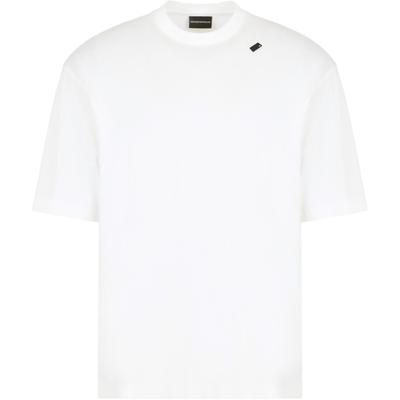 Lycra Loose Short Sleeve Round Neck Drop Shoulder T-Shirt Men Tops White EM001035-AF13747-U0003