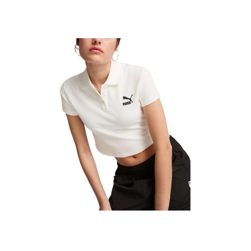 Puma Classics Polo Baby Tee Women Tops White 628048-02