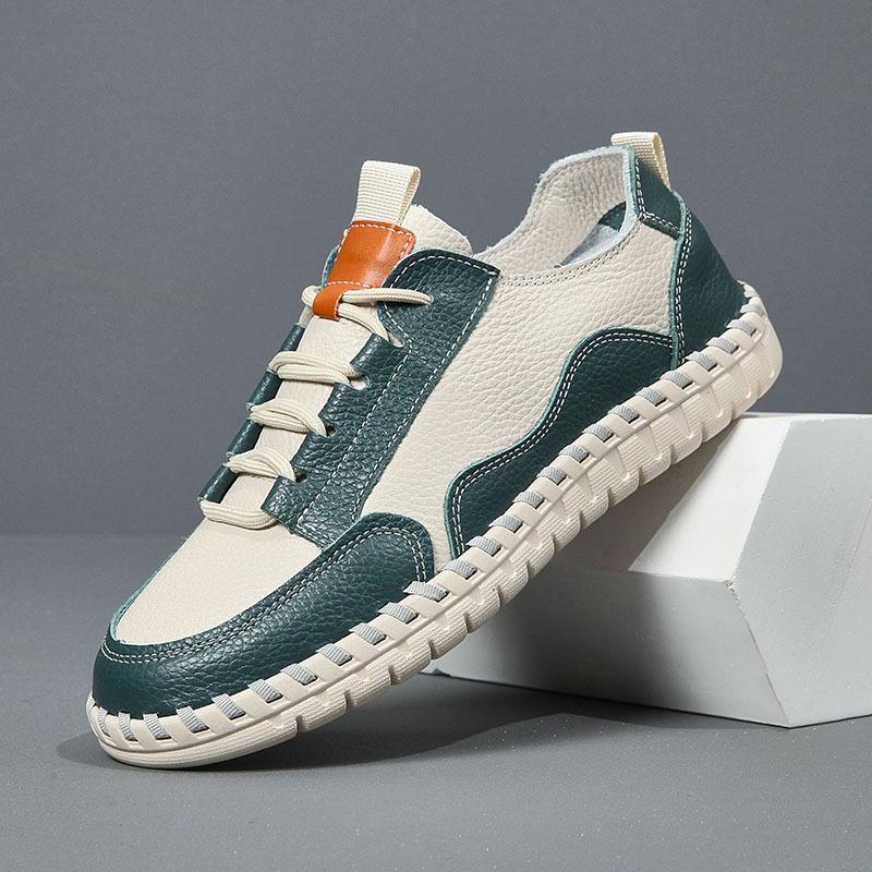 Fashion Leather Casual Shoes Men's Spring Autumn Cowhide Men Breathable and Sweat Absorbing Soft Soled Bean Shoes Mens Loafers Sneakers