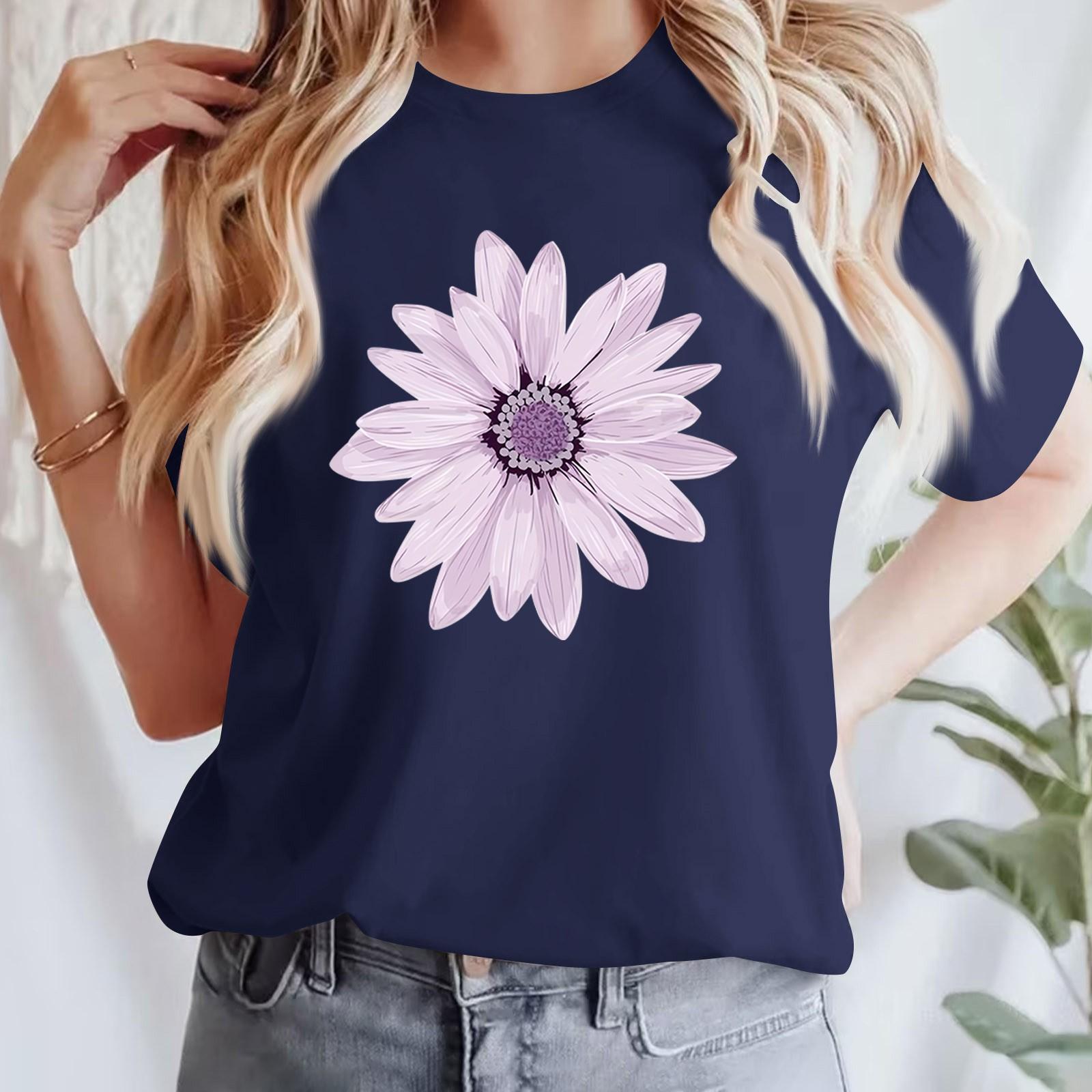 

Женская повседневная футболка с принтом, пуловер с круглым вырезом, топ с короткими рукавами XXL тёмно-синий