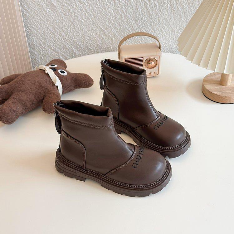 Girls' short boots 2025 autumn and winter new children's velvet warm short black leather boots women's treasure fashion Martin boots