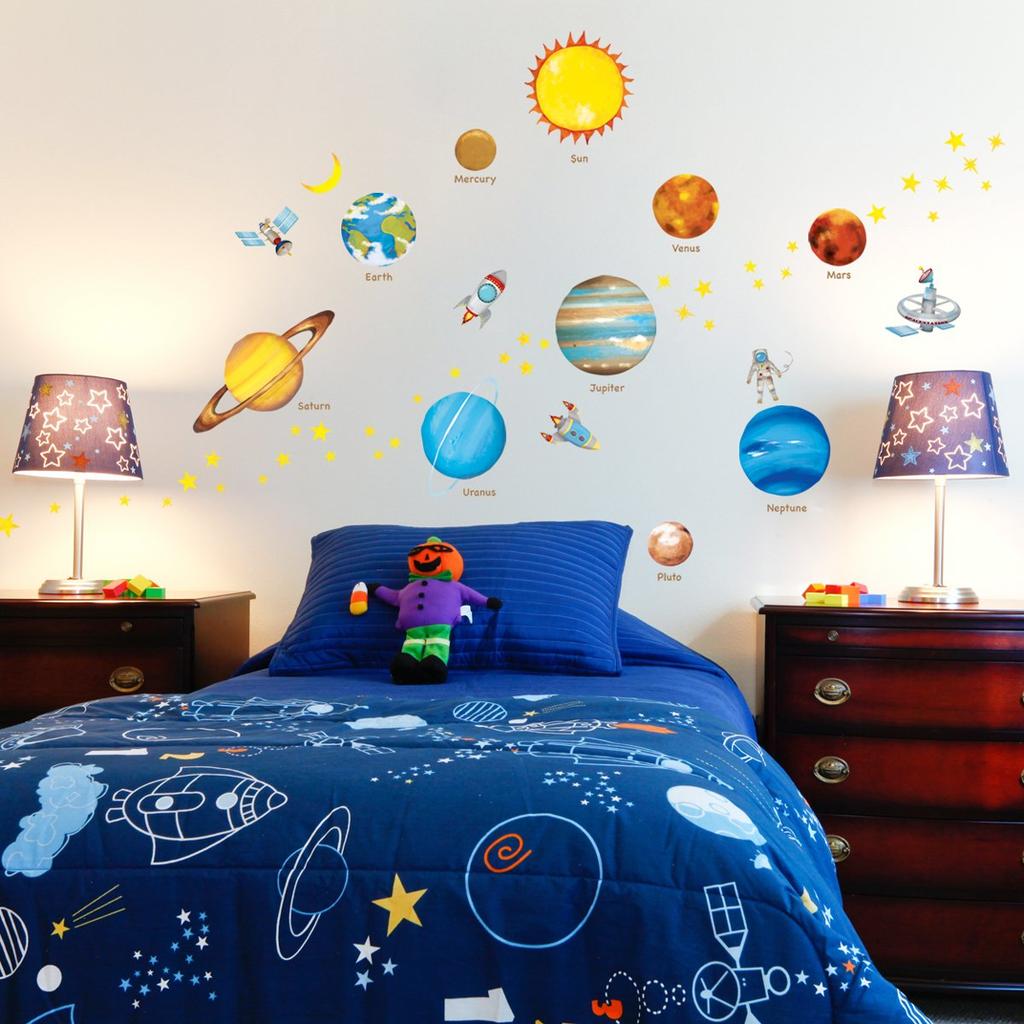 DECOWALL Space and Planets Wall Kids Wall Transfer Wall Art Bathroom Kids Wallpaper DS8-1307 (Medium) Sticker, Decor, Kindergarten, Nursery, Room,