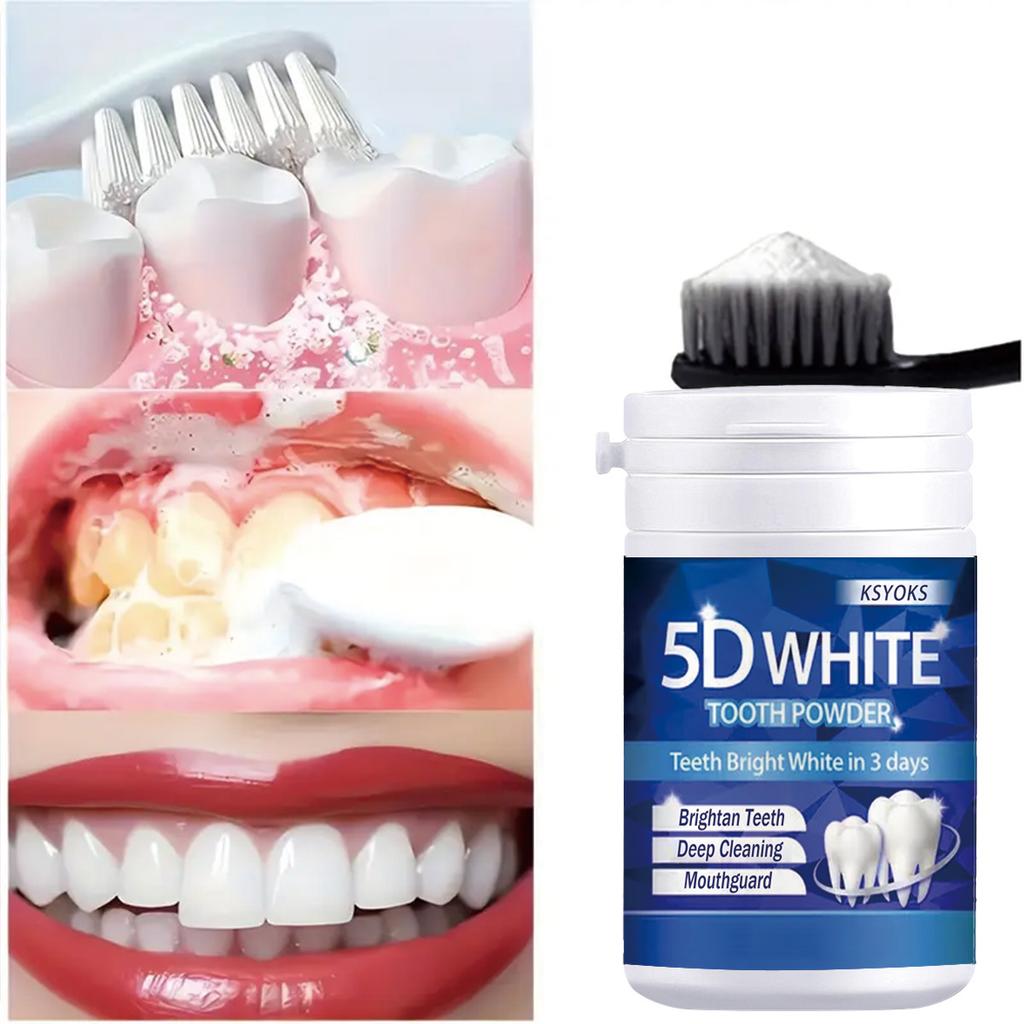 5D bright white tooth powder, deep cleaning, teeth protection, fresh breath, whitening teeth