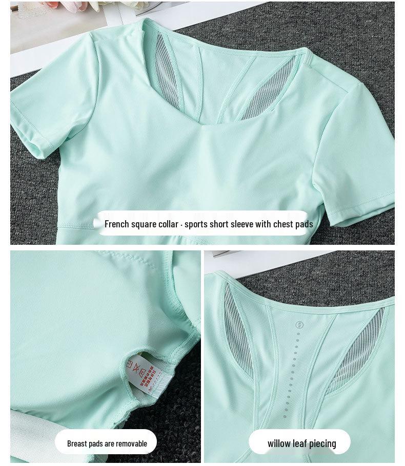 Women's Summer 2025 Tennis & Badminton Fitness Set: Yoga Short Sleeve, Running Skirt, & Chest Pad