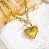 Old Money Style Peach Heart Pendant Necklace with Shell and Titanium Steel