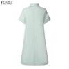 ZANZEA Women Casual Turn Down Collar Short Sleeve Print Shirt Dress