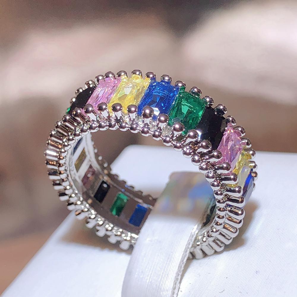 Exquisite Multicolor Color Zircon Ring for Women Rainbow Color Jewelry Opening Adjustable High Quality Ring Personality Jewelry Cocktail Party Jewelry