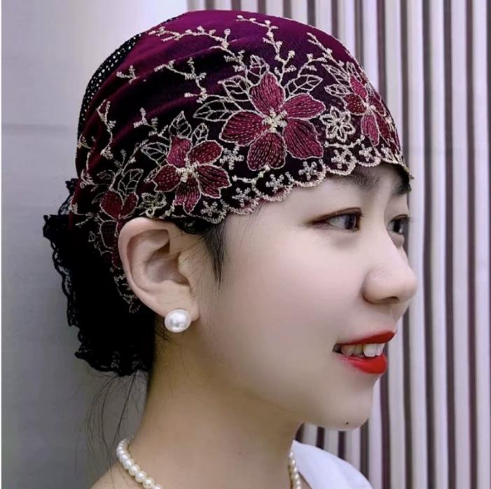 Breathable Embroidery Beading Turban Caps for Women