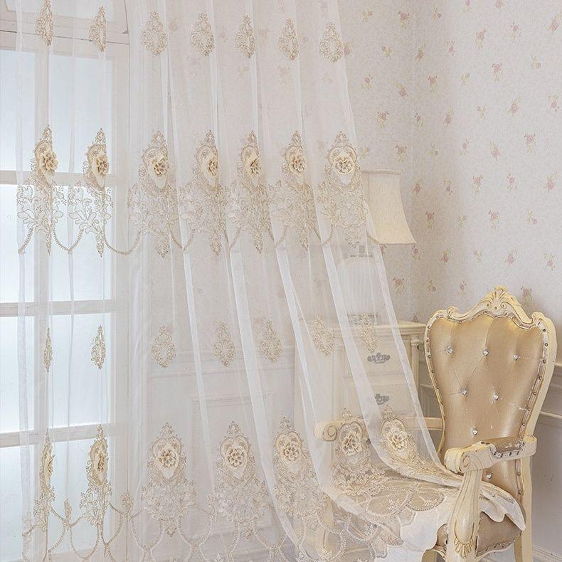 Boho Embroidered Gauze Curtains Jacquard Curtain Set with Grommet Top,Decorative Sheer Curtains for Bedroom and Various Room