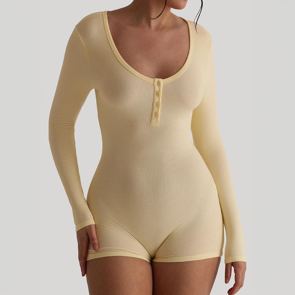 

Yoga Fitness Long-sleeved Shorts Jumpsuit Women s 2025 Autumn and Winter S жовтий