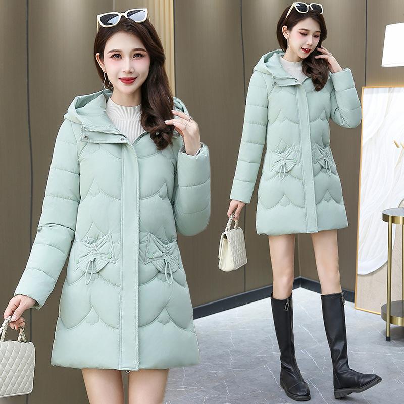 New slim-fit medium and long padded jacket, winter fashion medium and long waist warm women's down padded jacket