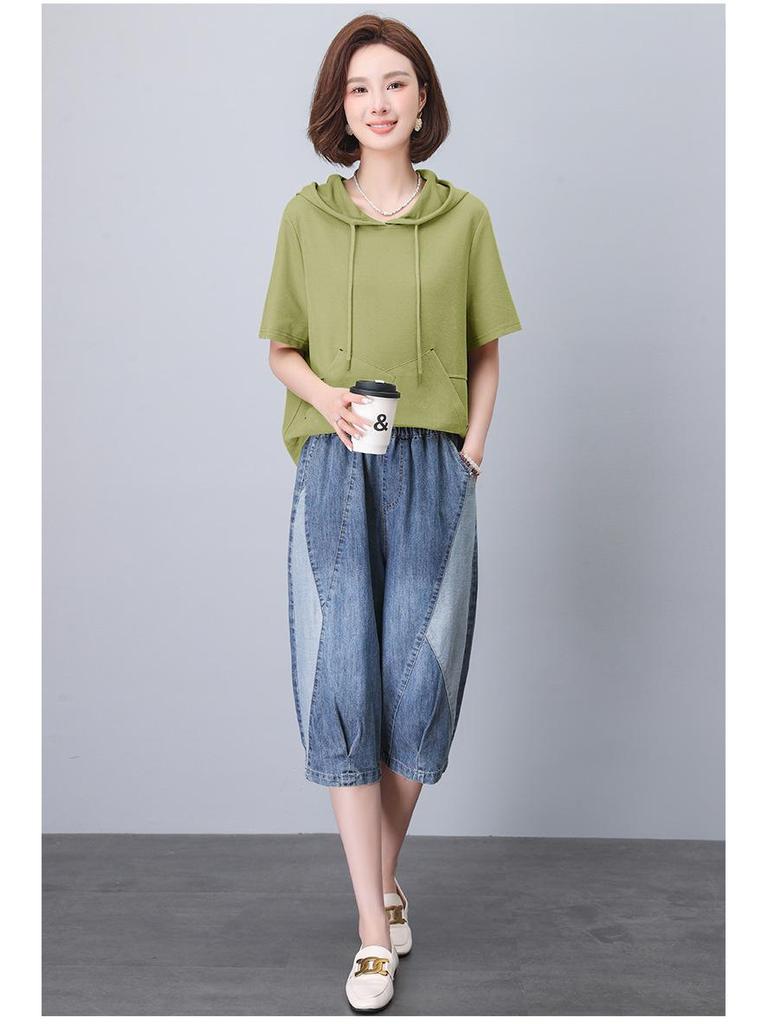 2025 Summer Women's Color Block Casual Loose Denim Shorts