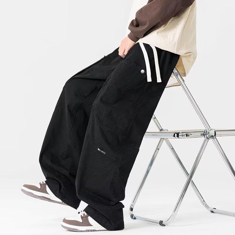 2025 Men's American & Korean Style Casual Wide-Leg Pants - Versatile, Trendy, Floor-Length Trousers for Autumn