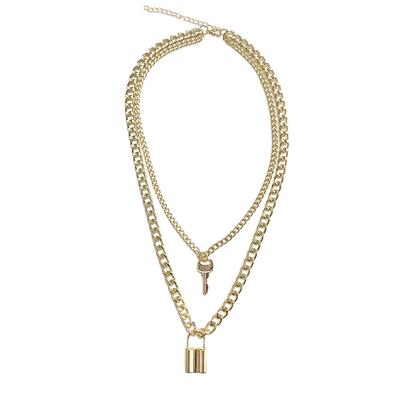 Multi Layer Necklace Vintage Key Lock Pendant Sweater Chain Charm Jewelry Gift for Women Girls