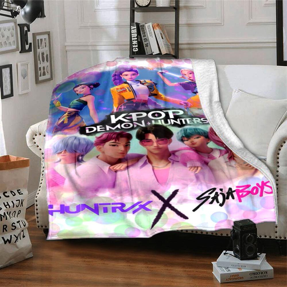 1PC KPOP Demon Hunters Blanket Lightweight Flannel Throw Blanket for Sofa, Bed, Travel, Camping, Livingroom, Office, Couch