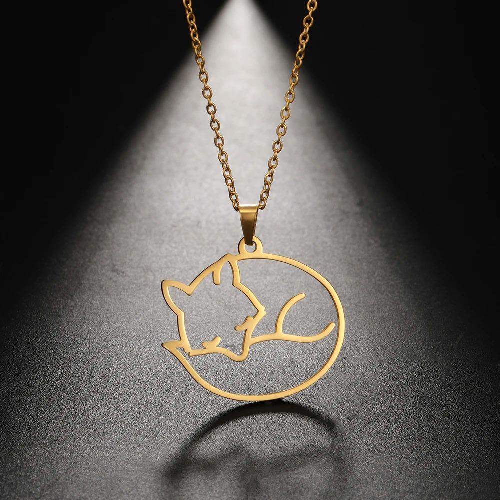 Cazador Hollow Fox Pendant Necklaces for Women Girls Cute Animal Neck Chains Stainless Steel Jewelry Birthday Gifts Wholesale