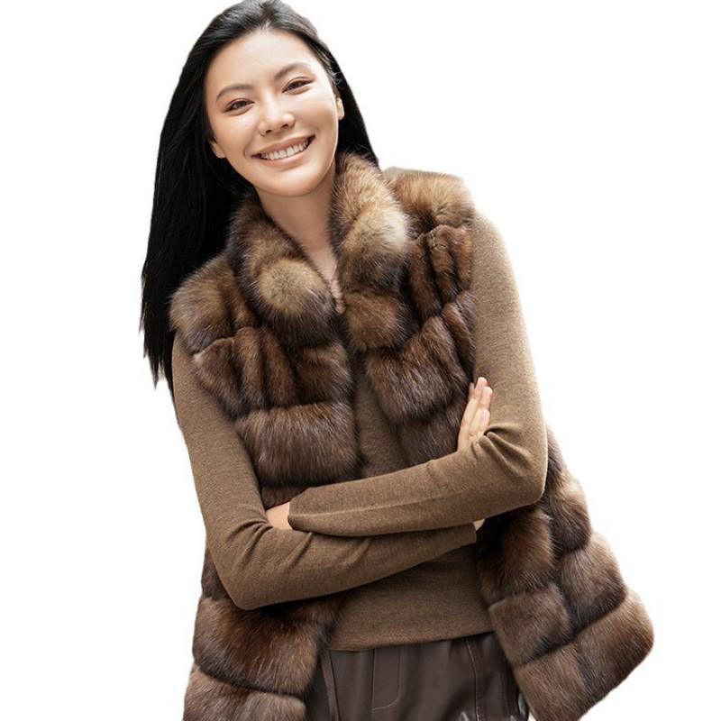 Womens Faux Fur Vest Coat Mid-Length Stand Collar Elegant Outerwear