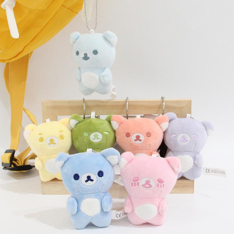 Rainbow Mini Rilakkuma Plush Keychain Soft Bear Doll Cute Macaron Color Cartoon Bag Charm Kawaii Daily Backpack Decor Toy