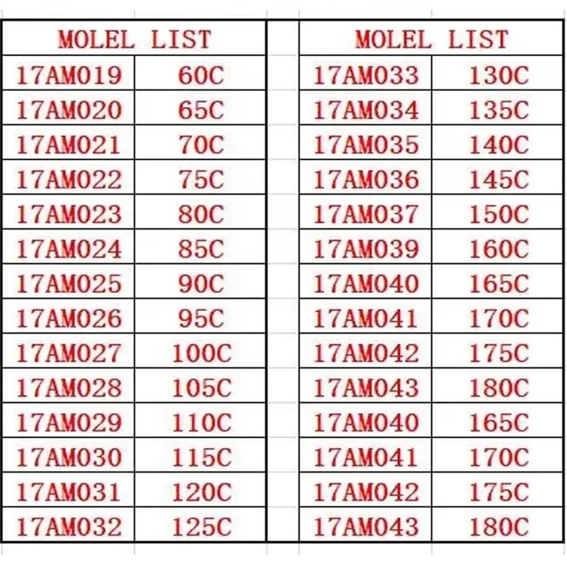 1PCS 17AM Thermal Protector 60-180℃ 17AM019A5 NC 10A Auto Reset Temp Switch for Motor Power