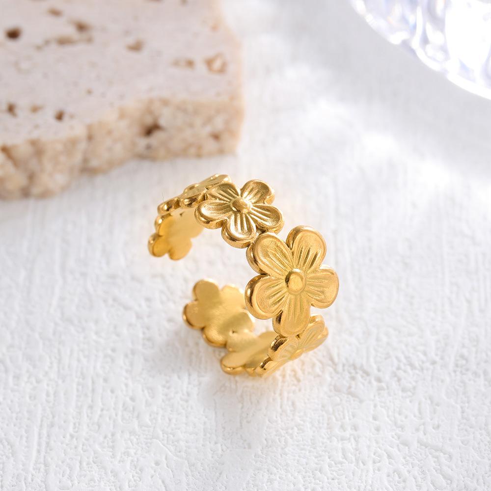 

Ретро Классическое Кольцо с Цветком для Женщин Нержавеющая Сталь Винтажное Регулируемое Открытое Кольцо Высококлассный Циркон Роскошные Аксессуары Подарок для Девушки 6-8