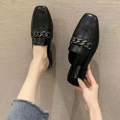 Pantofole Oversize da Donna Scarpe Muller da Esterno Primavera/Estate Mezza Pantofola a Punta Chiusa Sandali Versatili a Punta Quadrata con Tacco Basso da Donna