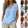Women's Relaxed-Fit Fashion Cotton-Linen Blend Short-Sleeve V-Neck Pullover Top