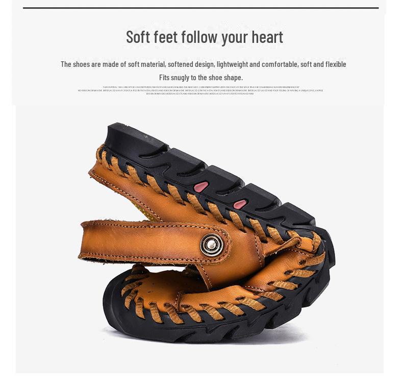 2022 Letnie oddychające skórzane sandały casualowe z zamkniętymi palcami