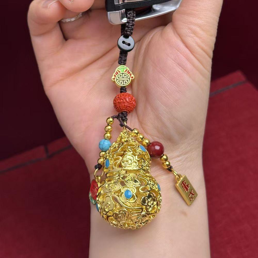 Gold Color Pendant Phone Chain Chinese Style Gourd Car Keychain Cute Gourd Keychain Decoration