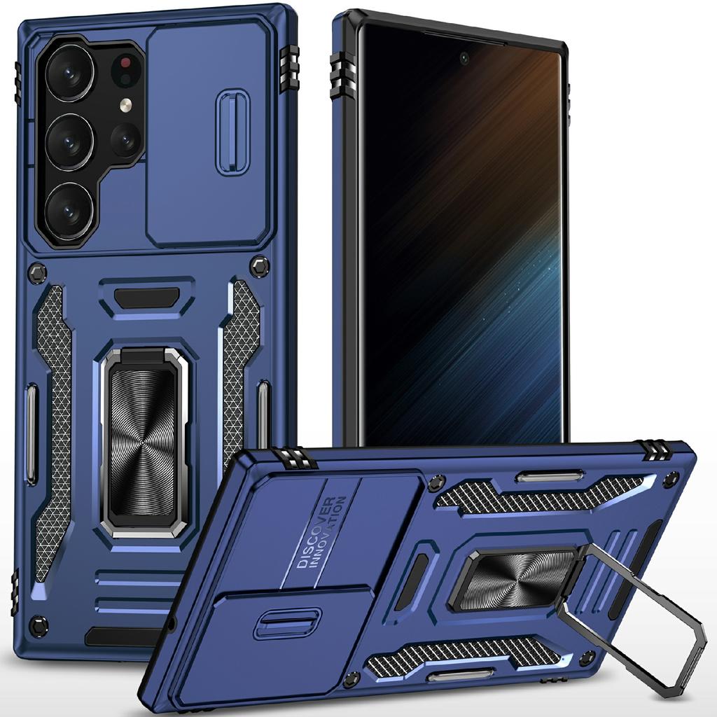 For Samsung Galaxy S25 Ultra Case Kickstand Slide Lens Lid PC+TPU Drop-Proof Phone Cover