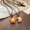 Y2K Accessories Wooden Star Moon Necklace Bohemian Style Couple Friends Choker  Girls