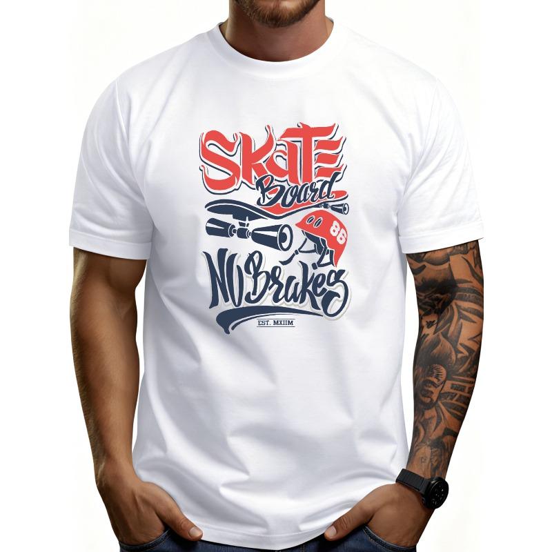 European sizes Casual Streetwear Style Men's T-Shirt Skateboard No Brakes Graphic Design Summer And Spring Wear for Skate Enthusiasts And Trendy Gift