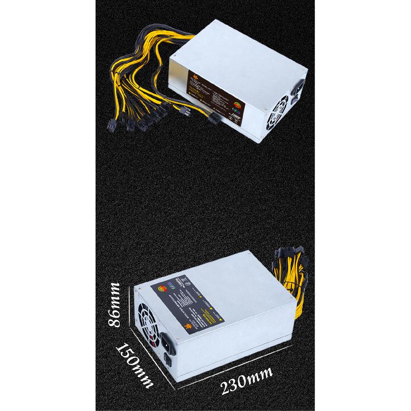 2400W 4U Mining Power Supply 12V 180-240V 6Pin*10 Efficiency Device 23x8.6 x15cm