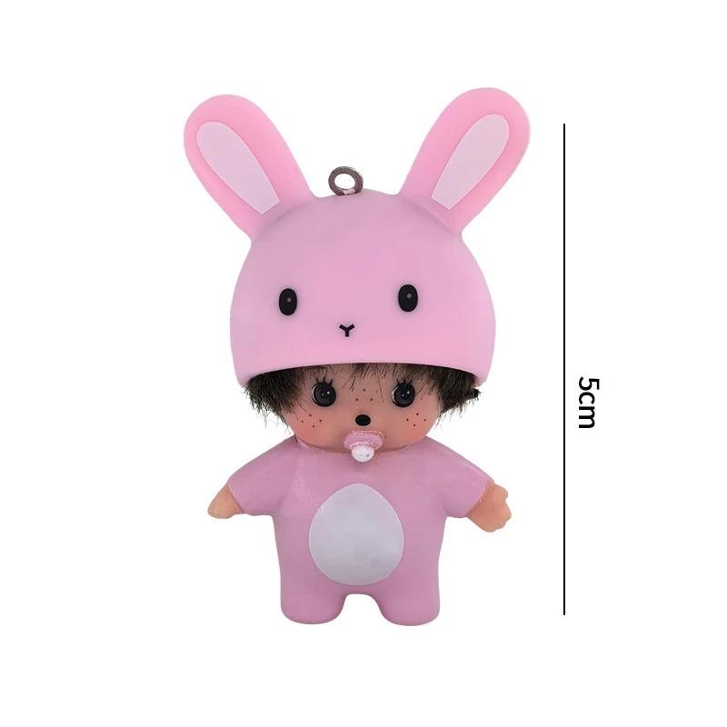 Hello Kitty Monchhichi Vinyl Figure Keychain Cute Anime Keyring Car Bag Pendant Desktop Ornament Wedding Gift for Fans Kids