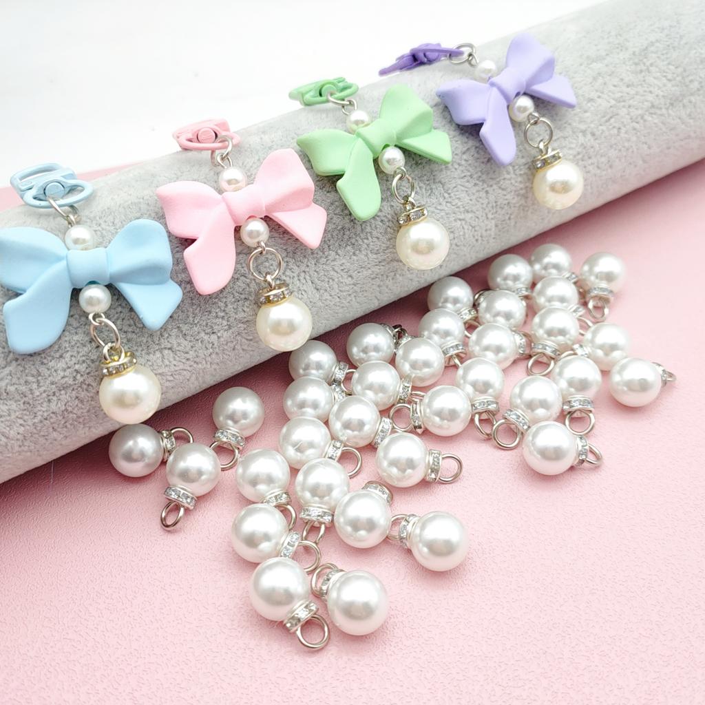 51298  500pcs/bag Round Shank Plastic ABS Pearl Button Rhinestone Pearl Pendant for DIY Keychain Jewelry Making