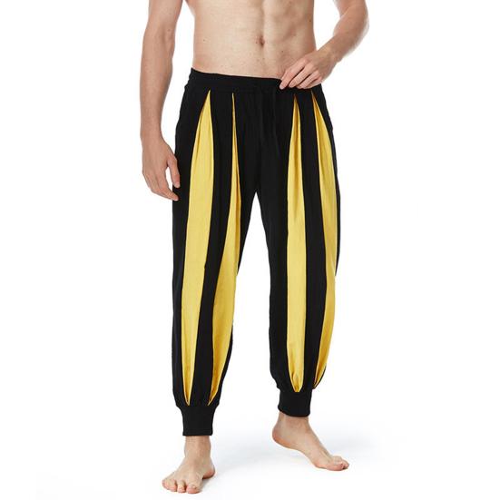 Men Pants Cotton Linen Casual Trousers Loose Fit Elastic Waist Color Block Design Relaxed Fit Long Pants Daily Wear