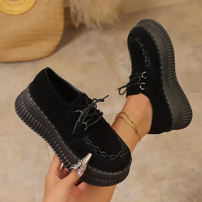 Fashion 2025 New Shoes Female Front Lace-up Women's High Heels Fashion Round Toe Casual Brand Best Seller Comfortable Platform Heels