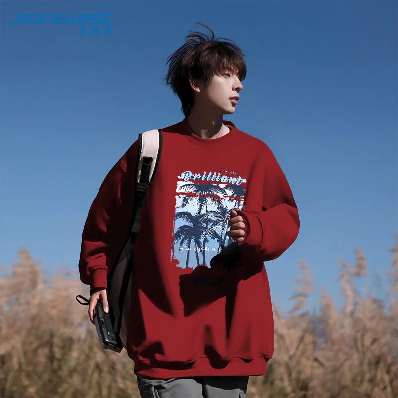 JEANSWEST Men's Round Neck Island Graffiti Pullover Sweatshirt