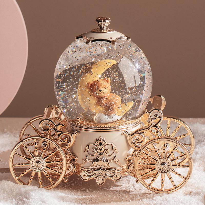 Dreamy Snowfall Rotating Pumpkin Carriage Crystal Ball Music Box – Children's Birthday Gift