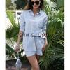 Spring New Women's Clothing Hong Kong Style Comfortable Lapel Long Sleeves Stripes Shirt + Casual Loose Stripes Shorts Suit