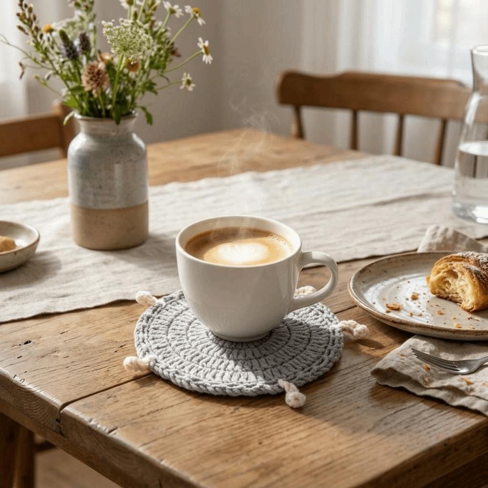 Cute Crochet Lamb Coasters Cartoon Teacup Pad Creative Heat Insulator Pad Cafe Use