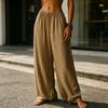 Women Pants Elastic High Waist Adjustable Drawstring Wide Leg Loose Fit Trousers Pure Color Lightweight Breathable Pants